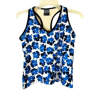 Nike Blue And White Floral Athletic Racerback Tank Top